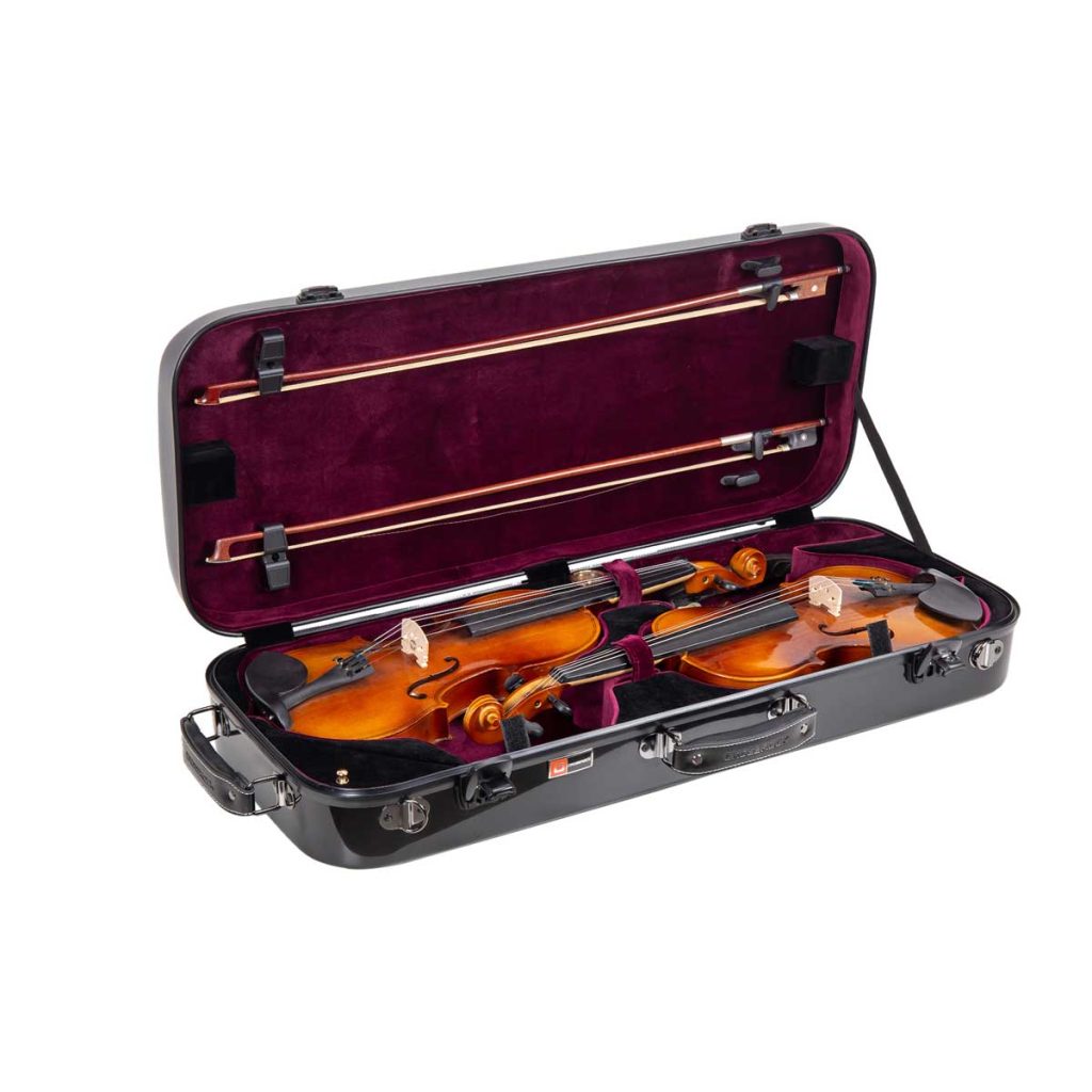 Crossrock CRF2020DVBK Fiberglass Double Violin Case 4/4 Full Size
