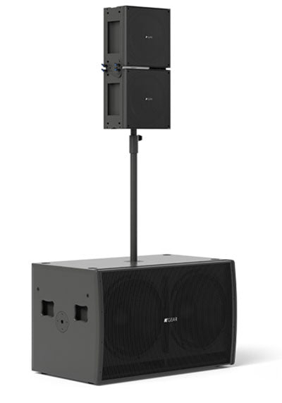 K Gear GPZA Active System 2x18" Subwoofer + 2x GH12 Co-Axial Stainless Steel Slim Array Elements 4x1500W Amp Black