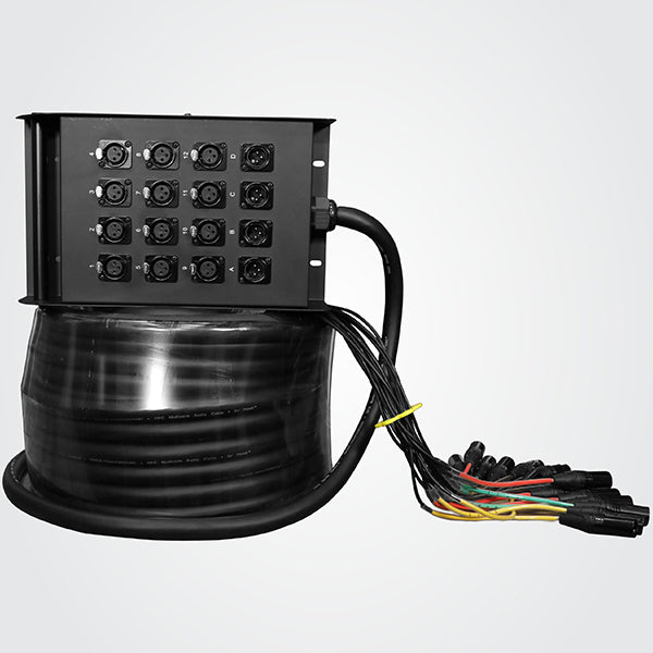 Hawk HSS1204LU30 16 Channel Snake Cable with Stage Box with 12 in and 4 out, 30 Meters, Balanced Cable