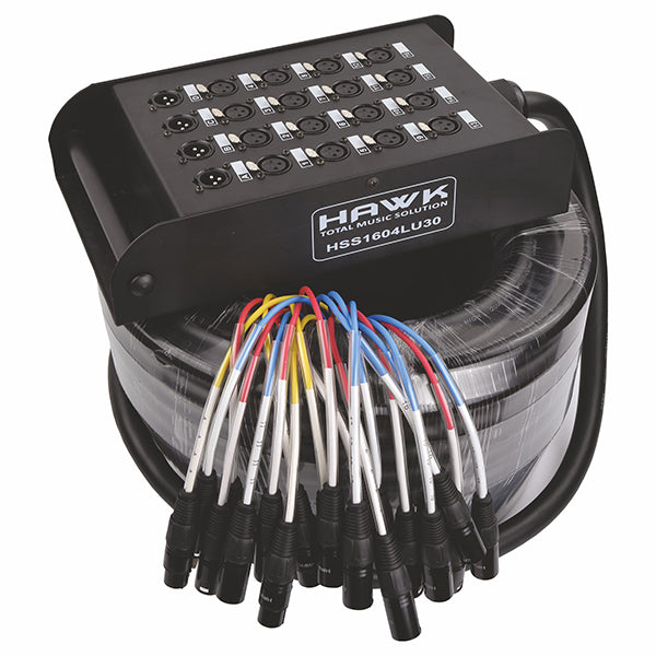 Hawk HSS1604LU30 20 Channel Snake Cable with Stage Box with 16 in and 4 out, 30 Meters, Balanced Cable