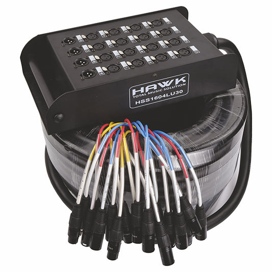 Hawk HSS1604LU30 20 Channel Snake Cable with Stage Box with 16 in and 4 out, 30 Meters, Balanced Cable