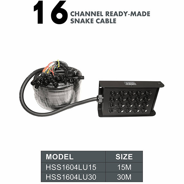 Hawk HSS1604LU30 20 Channel Snake Cable with Stage Box with 16 in and 4 out, 30 Meters, Balanced Cable