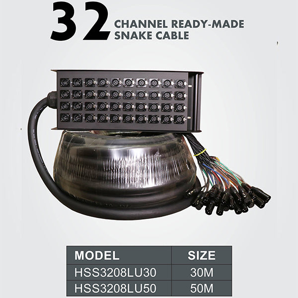 Hawk HSS3208LU30 40 Channel Snake Cable with Stage Box with 32 in and 8 out, 30 Meters, Balanced Cable