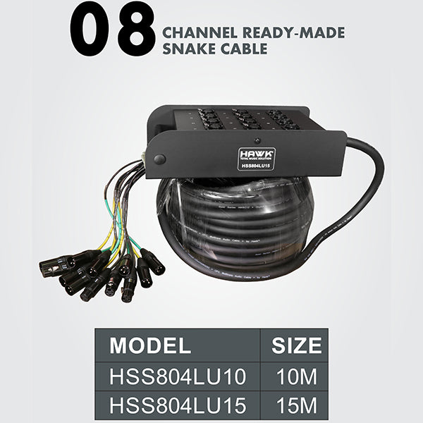 Hawk HSS804LU15 12 Channel Snake Cable with Stage Box with 8 in and 4 out, 15 Meters, Balanced Cable