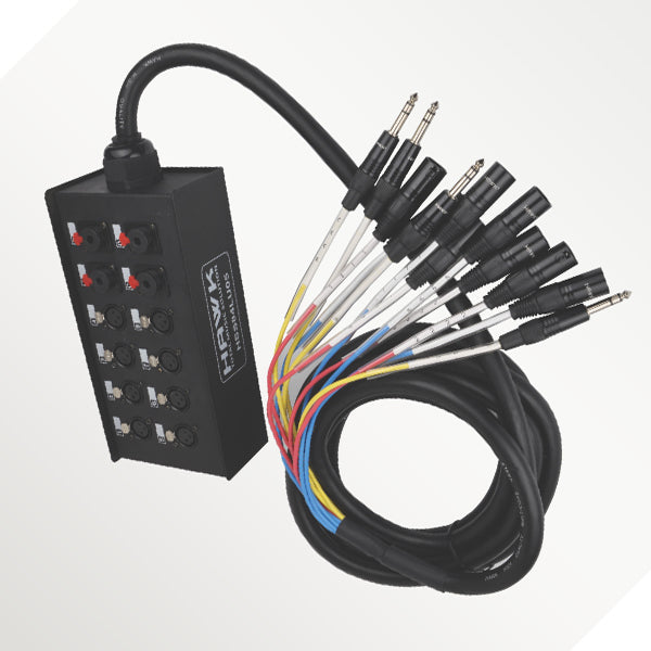 Hawk HSS84LU05 12 Channel 8 XLR Male and 4 1/4″ TRS Male Readymade Snake Cable, 5 Meters, Balanced Cable