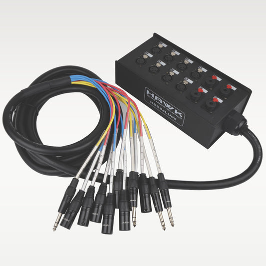 Hawk HSS84LU05 12 Channel 8 XLR Male and 4 1/4″ TRS Male Readymade Snake Cable, 5 Meters, Balanced Cable
