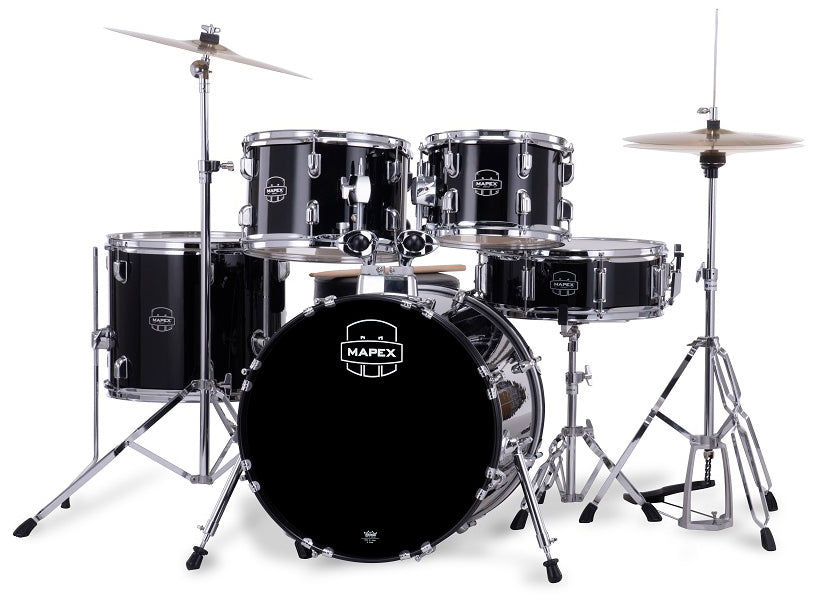 Mapex CM5294FTCDK Comet 5 pcs Hybrid Drum Set with Hardware Throne & Cymbals - Dark Black