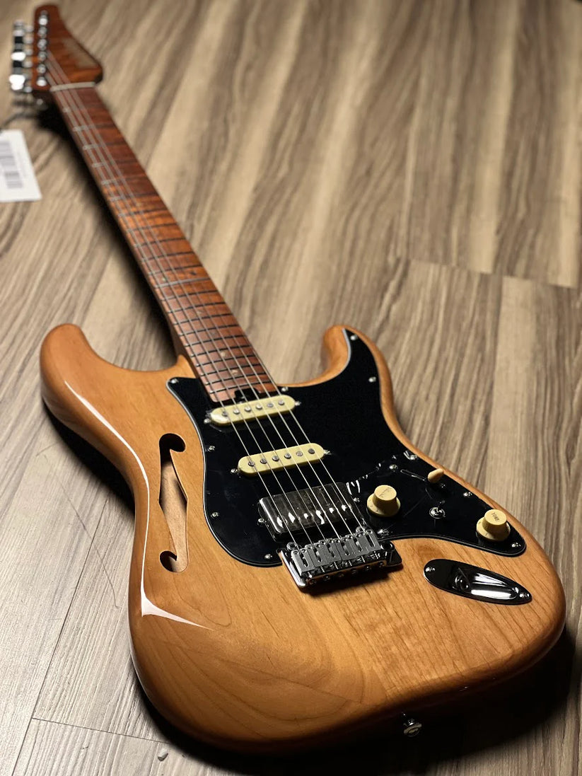 Soloking MS-1 Thinline Artisan FMN with Roasted Flame Neck - Natural Mocha Satin