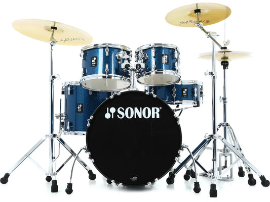 Sonor AQX Studio 5-piece Complete Drum Set - Blue Ocean Sparkle With Hardware & Cymbals