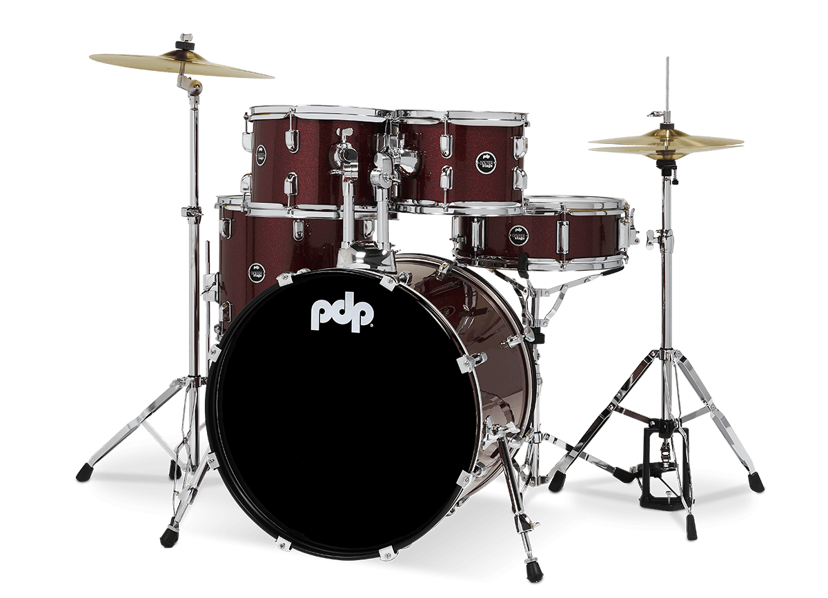PDP PDCE2215KTRR Center Stage 5-piece Complete Drum Set with Cymbals - Ruby Red Sparkle