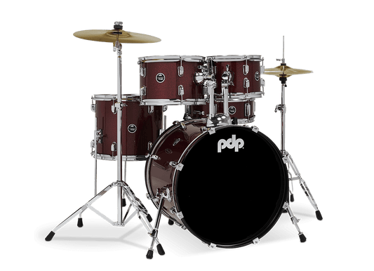 PDP PDCE2015KTRR Center Stage 5-piece Complete Drum Set with Cymbals - Ruby Red Sparkle