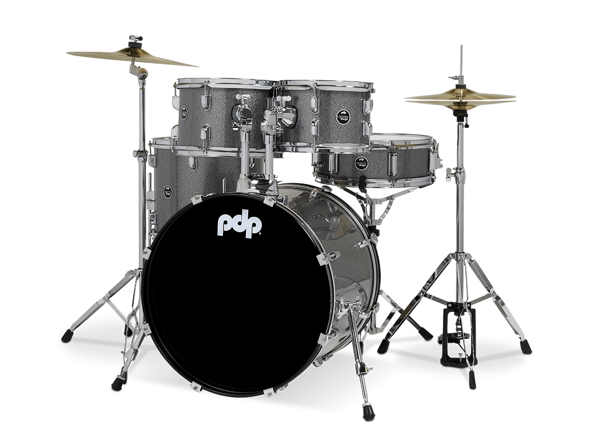 PDP PDCE2015KTSS Center Stage 5-piece Complete Drum Set with Cymbals - Silver Sparkle