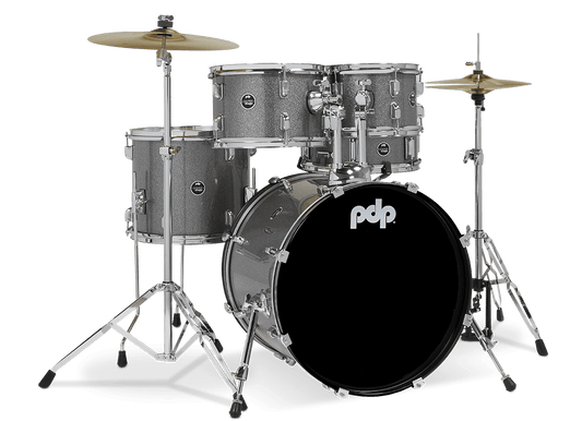 PDP PDCE2015KTSS Center Stage 5-piece Complete Drum Set with Cymbals - Silver Sparkle