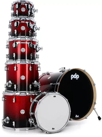 PDP PDCM2217RB Concept Maple Shell Pack 7-Piece Red To Black Sparkle Fade