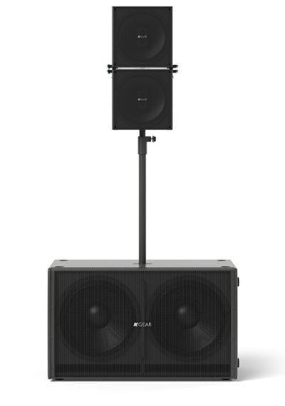 K Gear GPZA Active System 2x18" Subwoofer + 2x GH12 Co-Axial Stainless Steel Slim Array Elements 4x1500W Amp Black