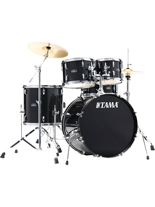 Tama ST52H5-BNS Stagestar 22" 5pc Drum Set with Hardware & Throne & Pluto Cymbals - Black Night Sparkle