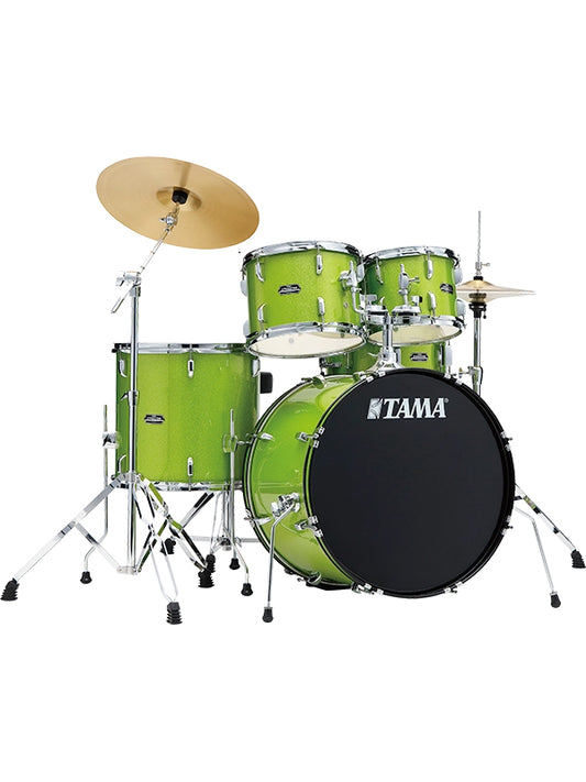 Tama ST52H5-LGS Stagestar 22" 5pc Drum Set with Hardware & Throne & Pluto Cymbals - Lime Green Sparkle