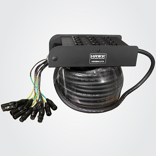 Hawk HSS804LU10 12 Channel Snake Cable with Stage Box with 8 in and 4 out, 10 Meters, Balanced Cable
