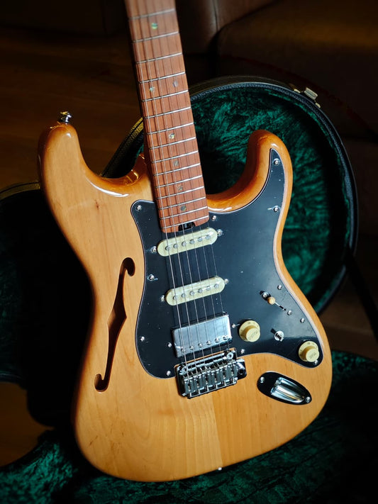 Soloking MS-1 Thinline Artisan FMN with Roasted Flame Neck - Natural Mocha Satin