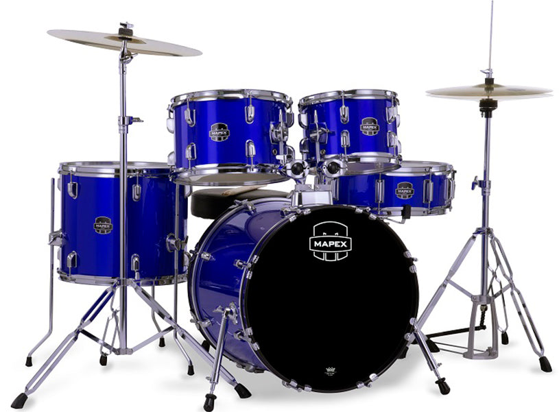 Mapex CM5044FTCIB Comet 5 pcs Jazz Drum Set with Hardware Throne & Cymbals - Indigo Blue