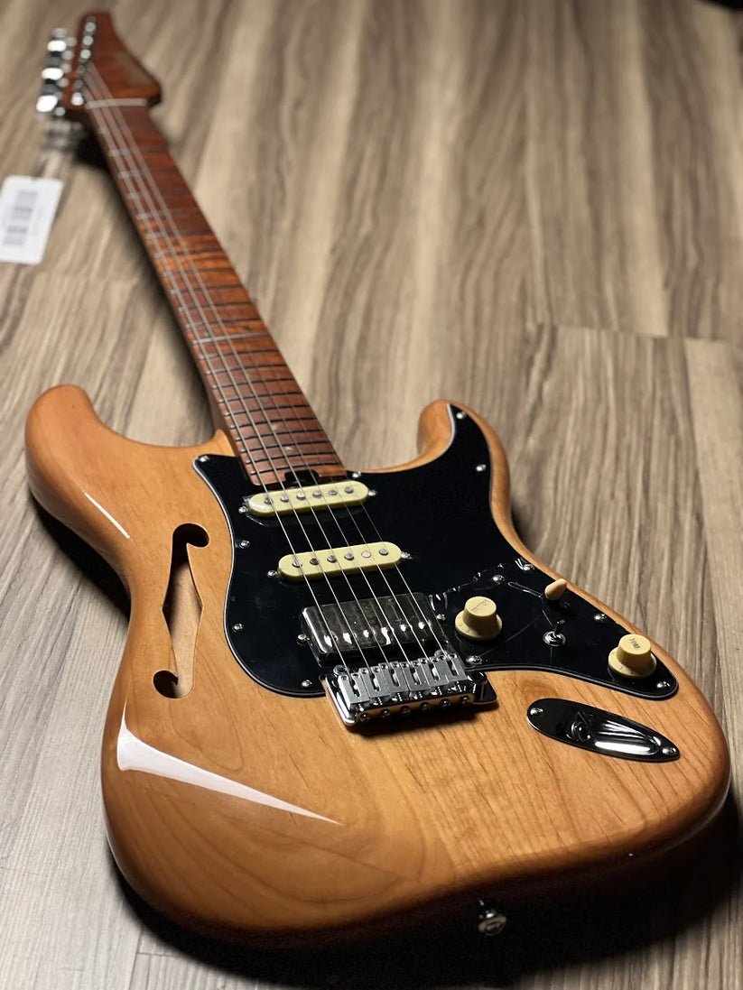 Soloking MS-1 Thinline Artisan FMN with Roasted Flame Neck - Natural Mocha Satin