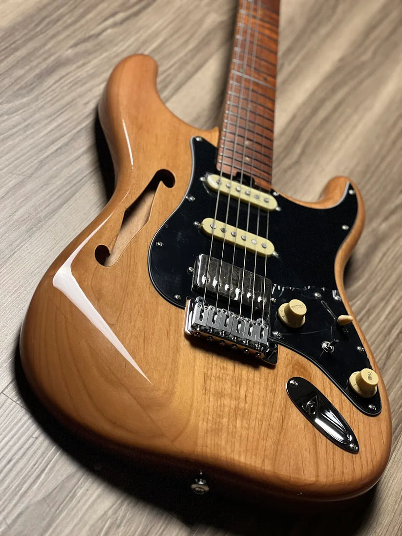 Soloking MS-1 Thinline Artisan FMN with Roasted Flame Neck - Natural Mocha Satin