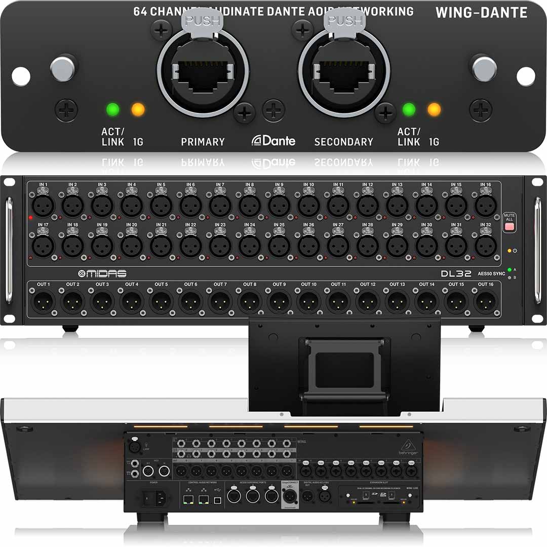 Behringer WING With WING-DANTE Expansion Card And Midas DL32 32Channel Stage Box