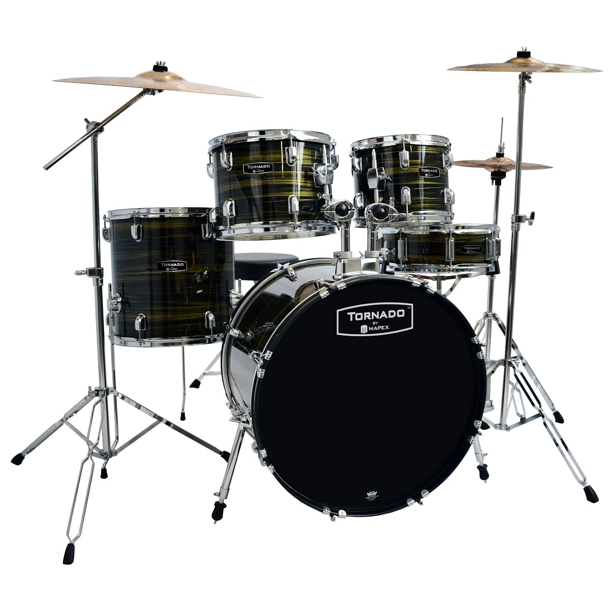 Mapex  Tornado 5 pcs Drum Set w/Hardware Throne & Cymbals -Brown Wood Grain TND5294FTCFJ