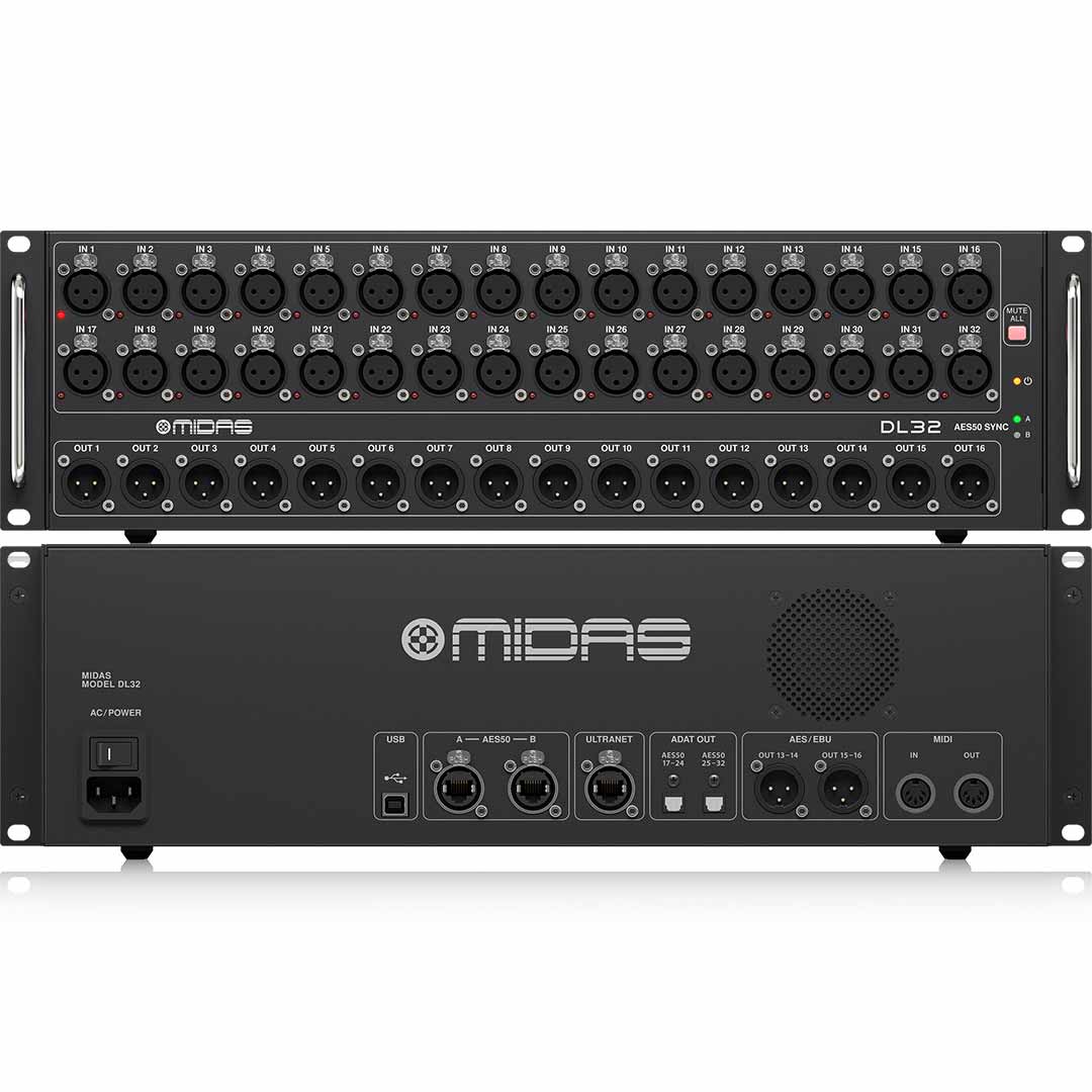 Midas DL32 32 Input 16 Output Stage Box with 32 Midas Microphone Preamplifiers ULTRANET and ADAT Interfaces