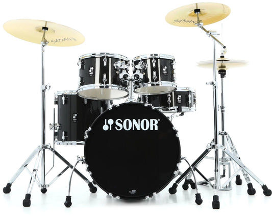 Sonor AQX Studio 5-piece Complete Drum Set - Black Midnight Sparkle With Hardware & Cymbals