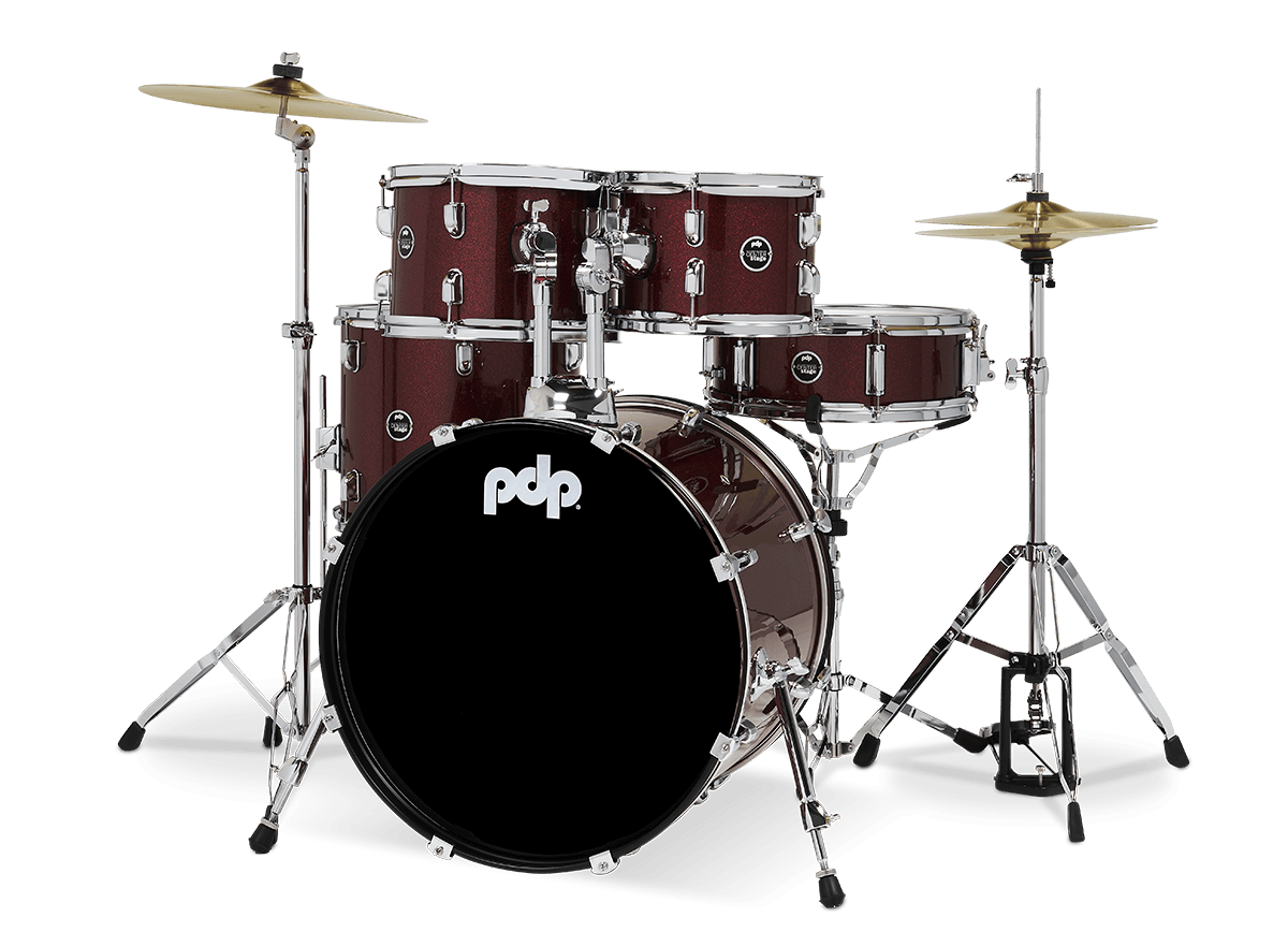 PDP PDCE2015KTRR Center Stage 5-piece Complete Drum Set with Cymbals - Ruby Red Sparkle