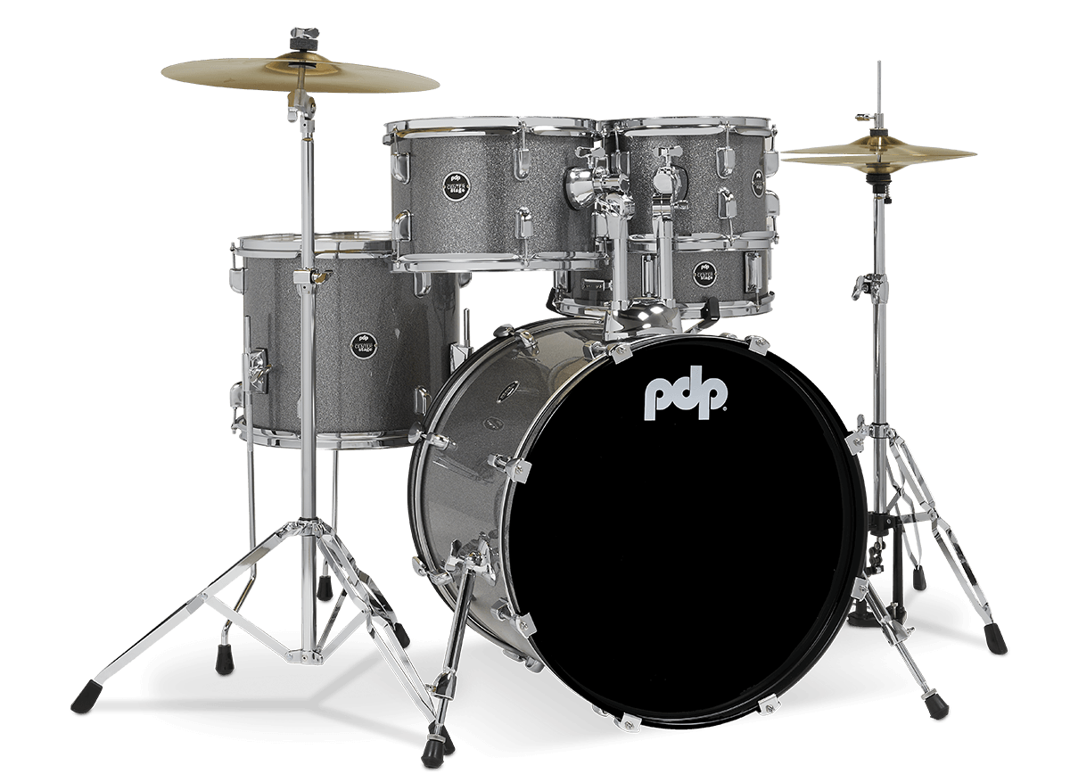 PDP PDCE2015KTSS Center Stage 5-piece Complete Drum Set with Cymbals - Silver Sparkle