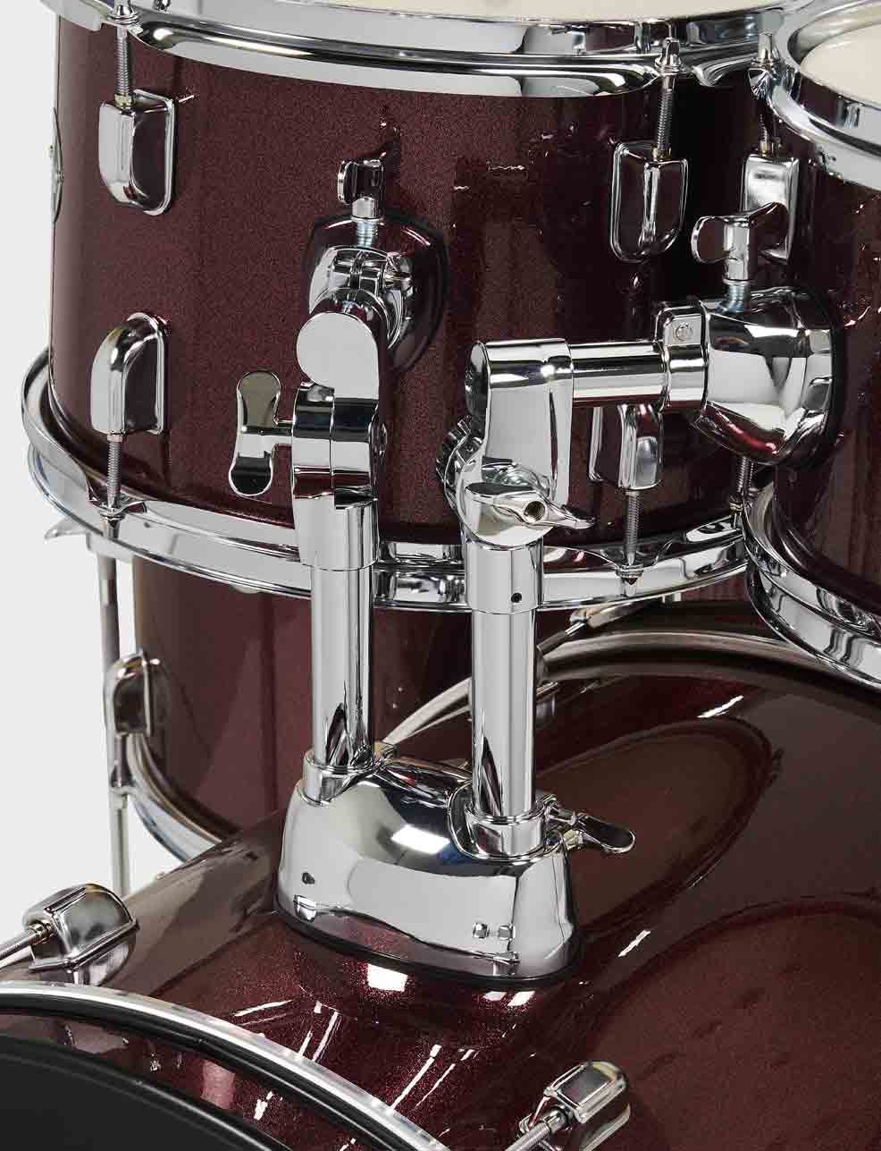 PDP PDCE2015KTRR Center Stage 5-piece Complete Drum Set with Cymbals - Ruby Red Sparkle