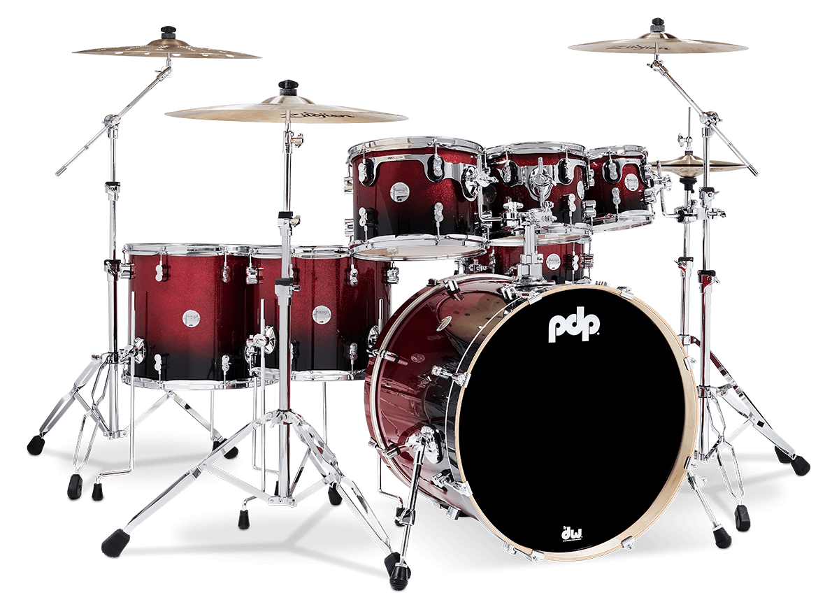 PDP PDCM2217RB Concept Maple Shell Pack 7-Piece Red To Black Sparkle Fade