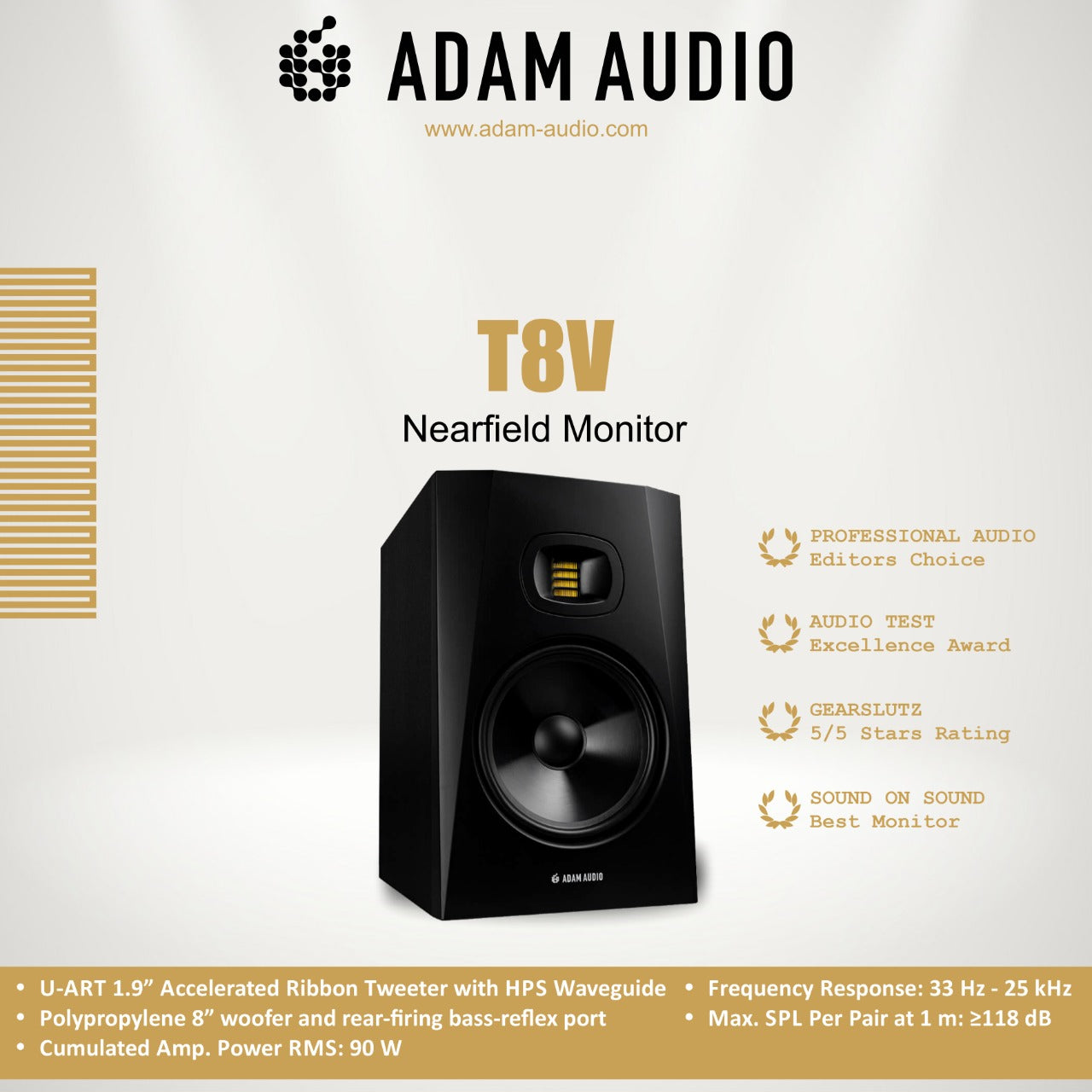 Adam Audio T8V 8" Nearfield 2-way Studio Monitor Pair