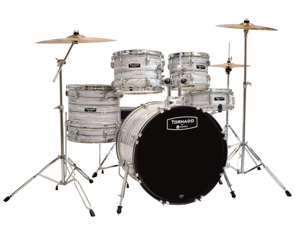 Mapex  Tornado 5 pcs Drum Set w/Hardware Throne & Cymbals -White Wood Grain TND5294FTCFI