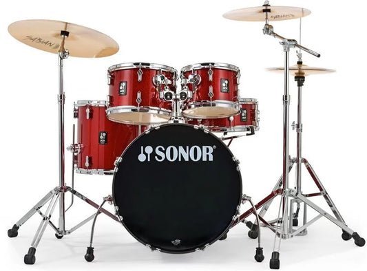 Sonor AQX Stage 5-piece Complete Drum Set - Red Moon Sparkle With Hardware & Cymbals
